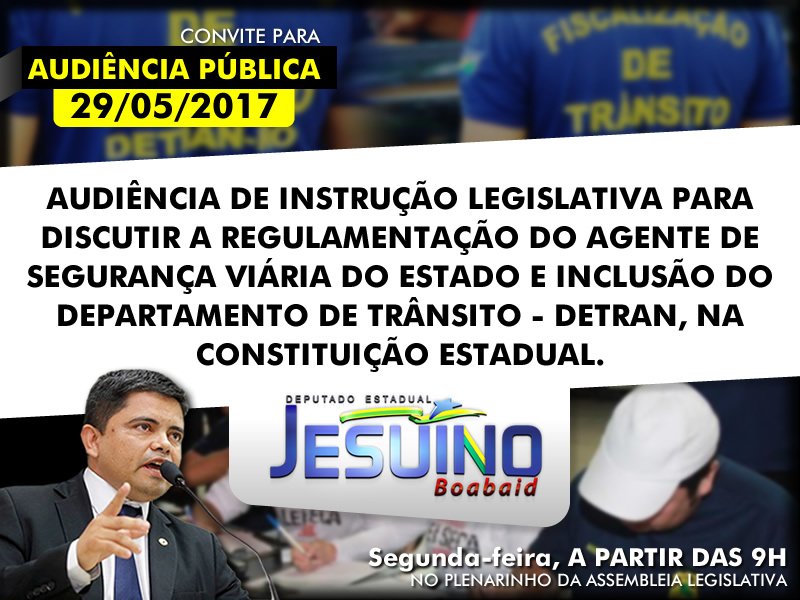 DETRAN – audiência será realizada pelo deputado Jesuíno para tratar sobre regulamentação